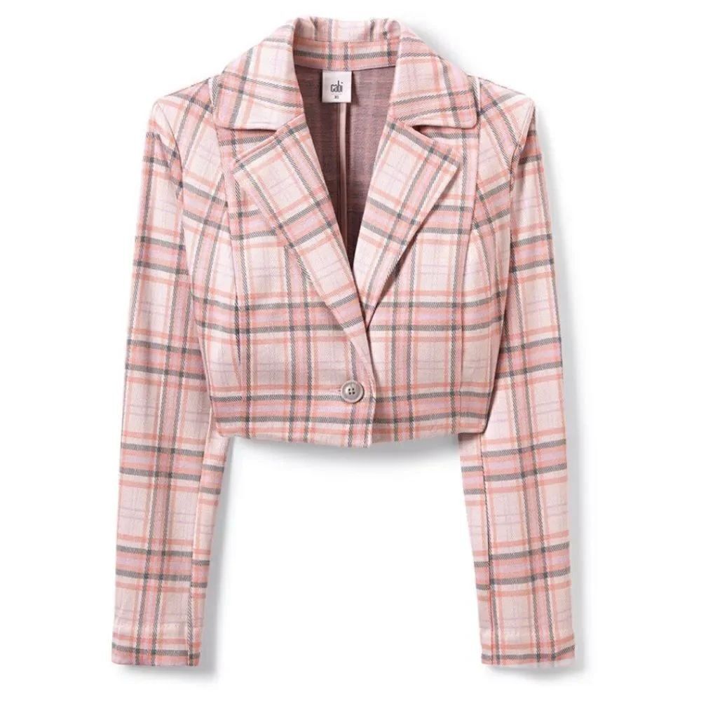 Cabi #6257 PLAYDATE Pink Plaid Button Front Cropped Jacket